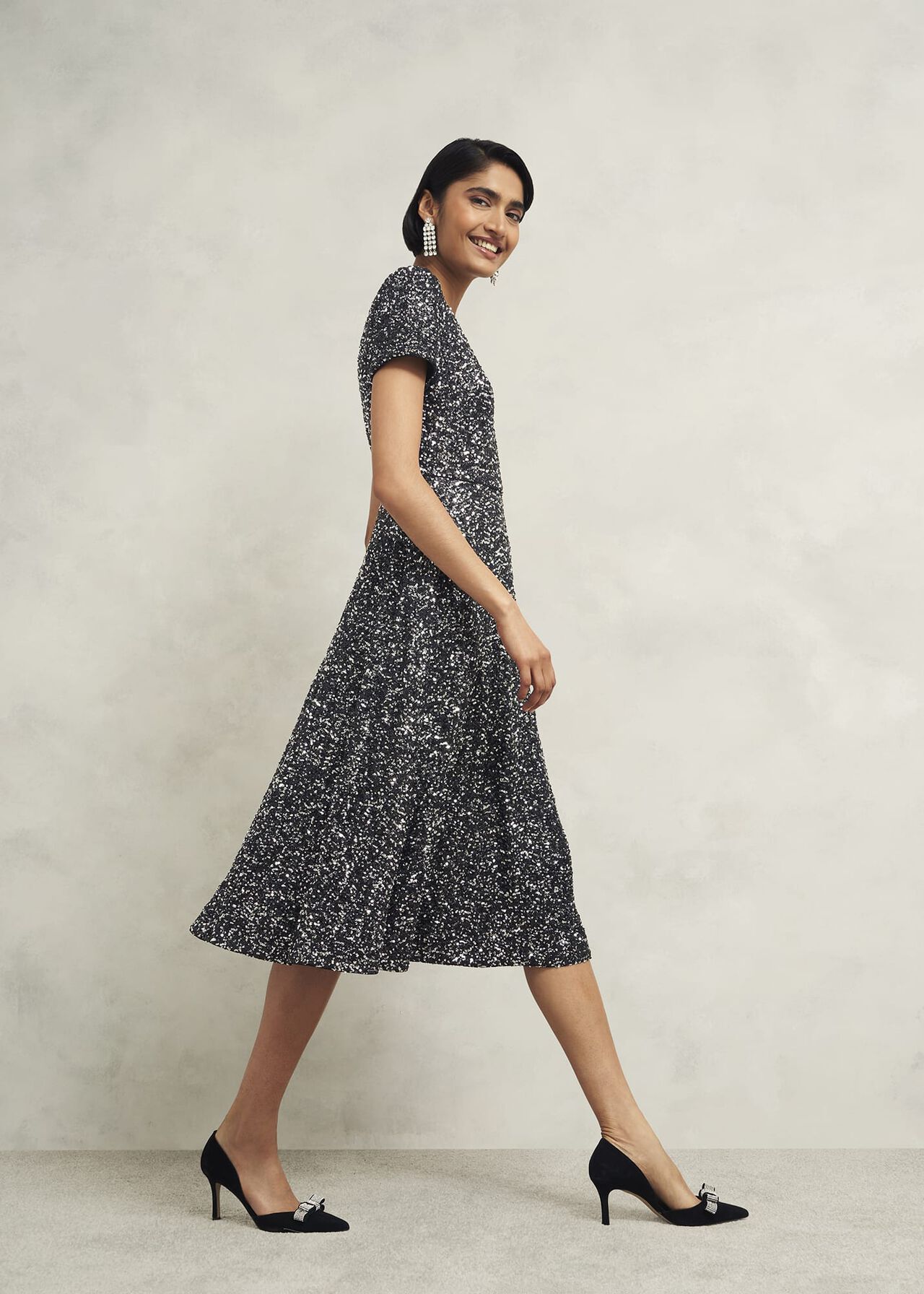 Tatiana Sequin Dress, Black Silver, hi-res