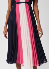 Claudia Pleated Fit And Flare Dress, Navy Pink Multi, hi-res