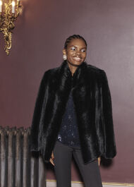 Rue Faux Fur Coat, Black, hi-res