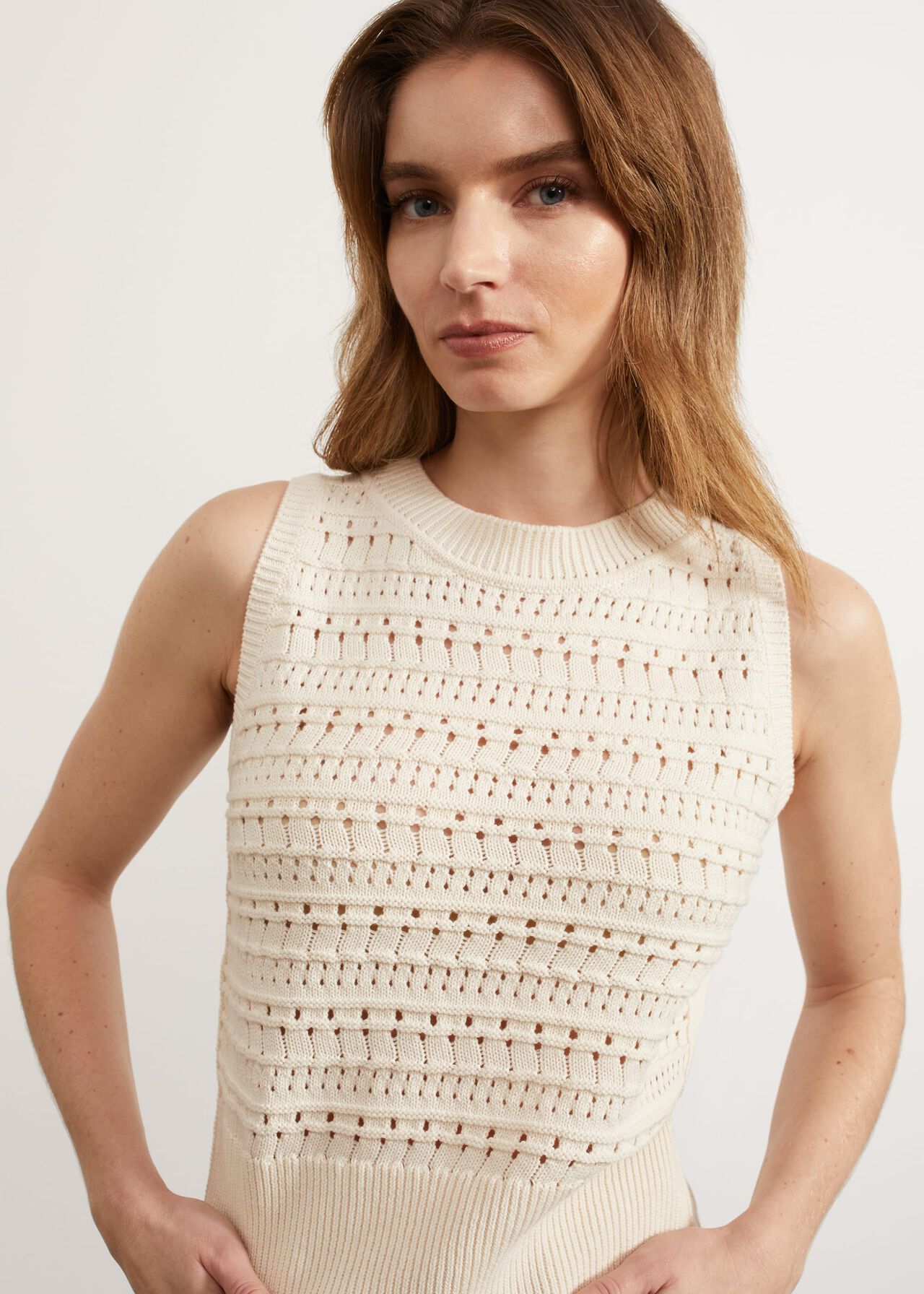 Colemere Cotton Knitted Vest, Buttercream, hi-res