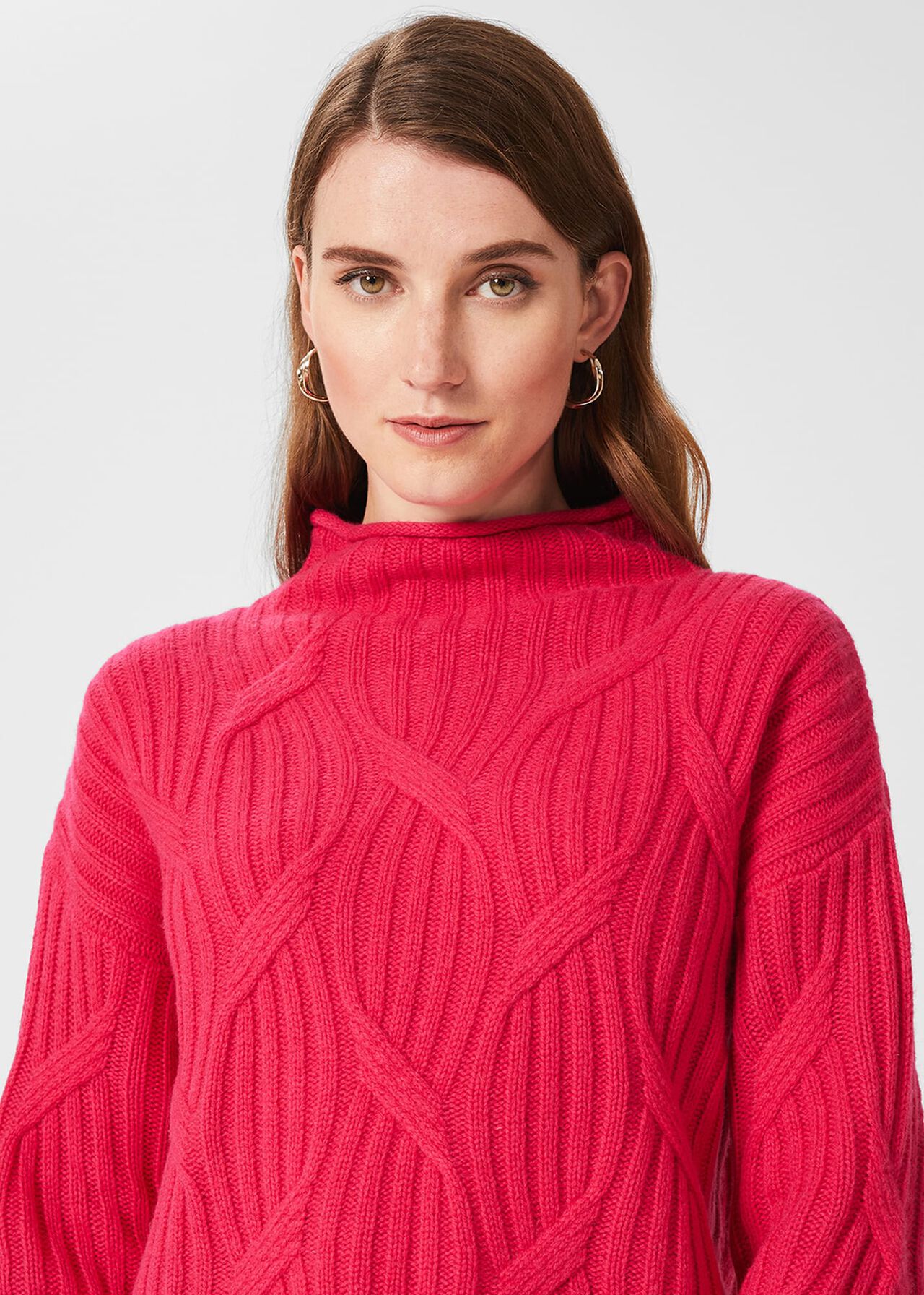 Malikah Wool Blend Cable Sweater, Pink, hi-res