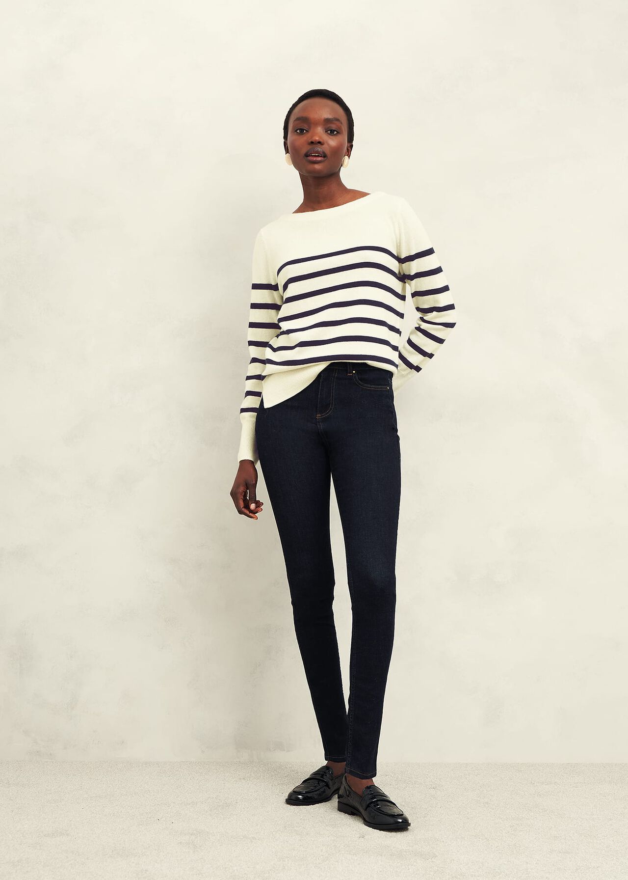 Larina Cashmere Stripe Jumper, Ivory Navy, hi-res