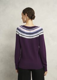 Purple Greta Wool Blend Fairisle Crew Neck Sweater, Vibrant Purple, hi-res