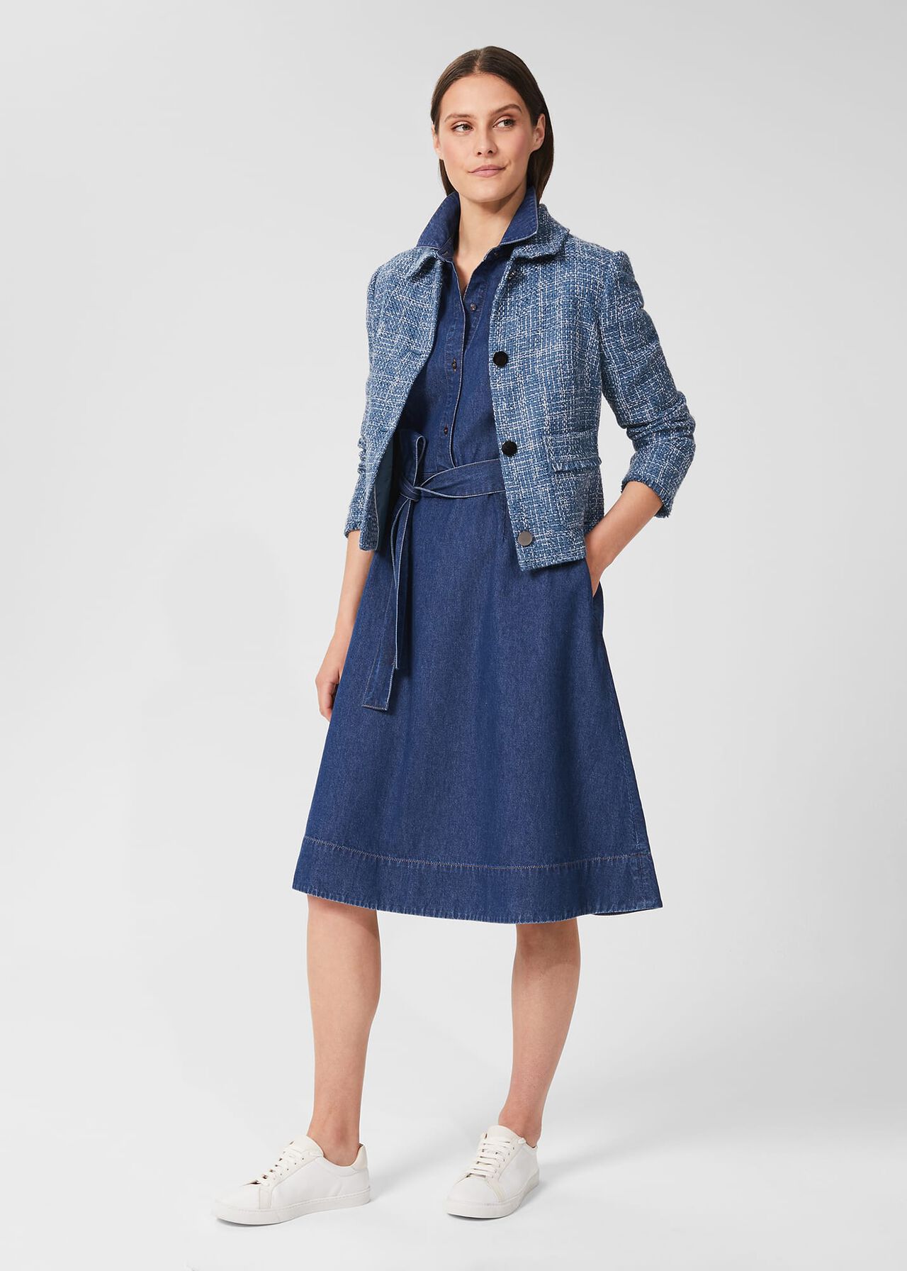 Fern Fit And Flare Denim Dress, Blue, hi-res