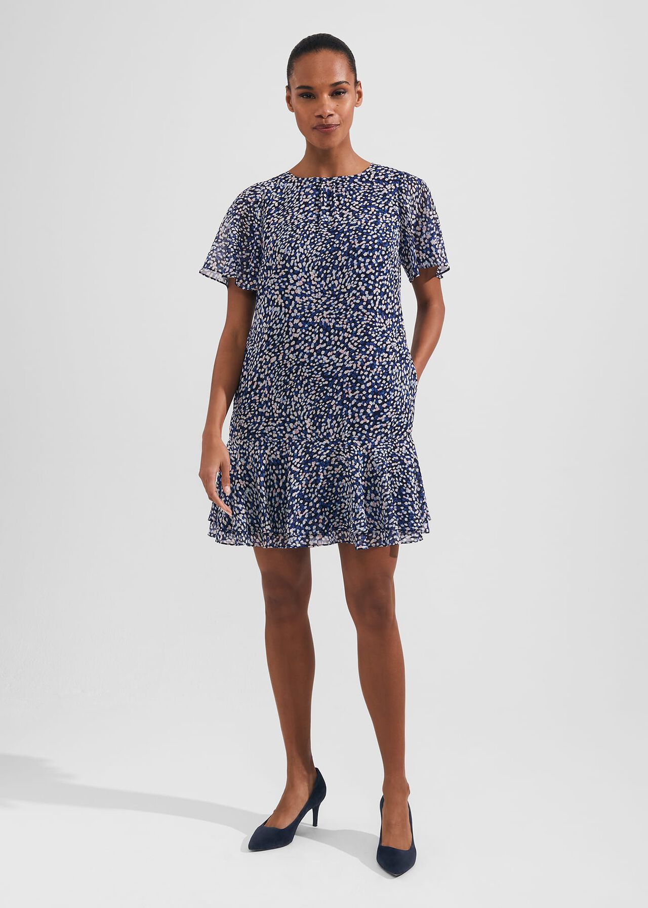 Sadie Printed A Line Dress, Navy Multi, hi-res