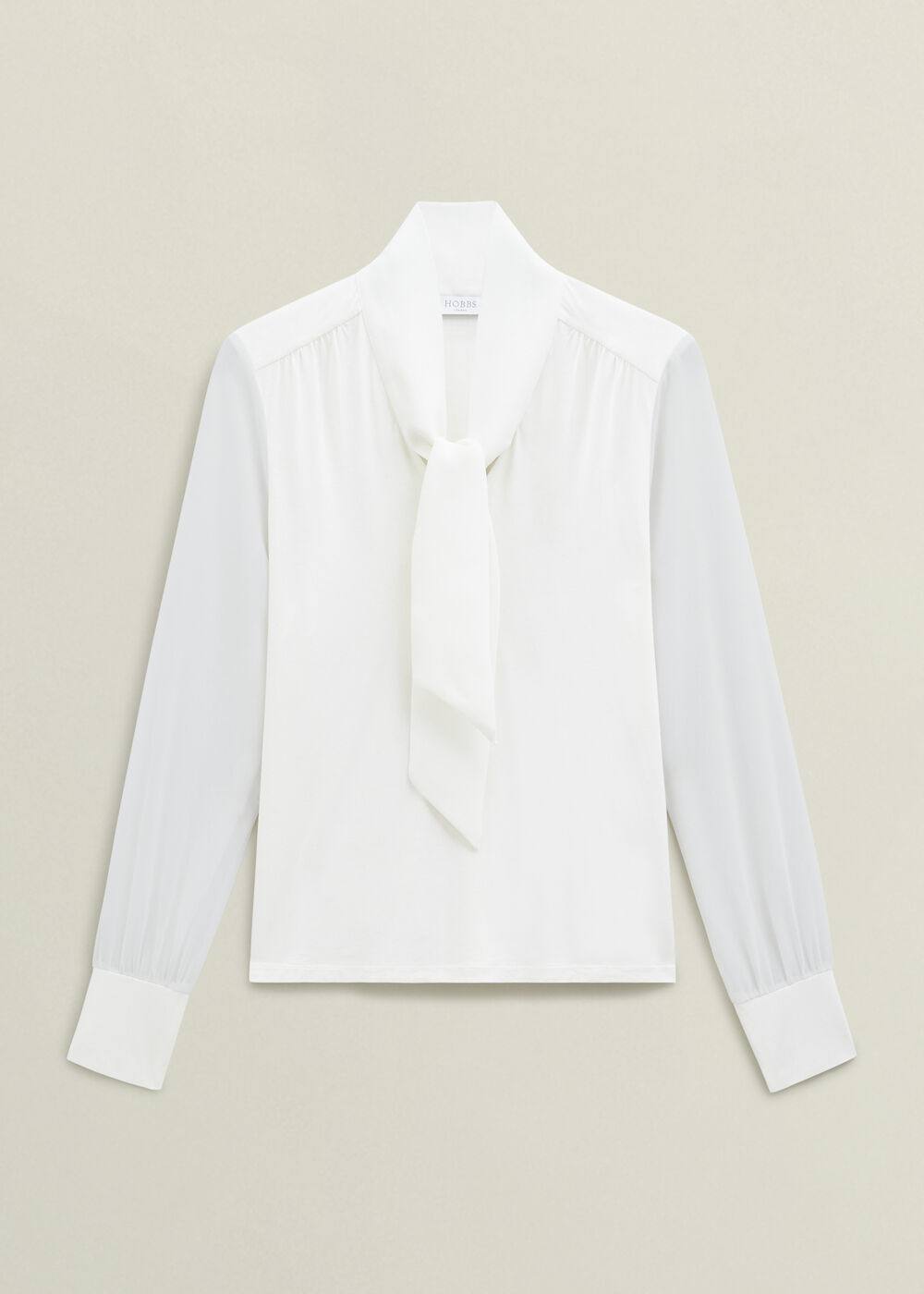 Ivory Tarini Tie Neck Long Sleeve Top, Ivory, hi-res