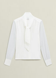 Ivory Tarini Tie Neck Long Sleeve Top, Ivory, hi-res