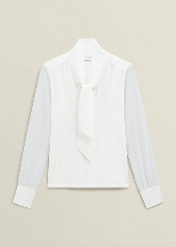 Ivory Tarini Tie Neck Long Sleeve Top