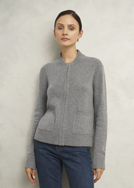 Grey Bonnie Wool Blend Knitted Bomber Jacket