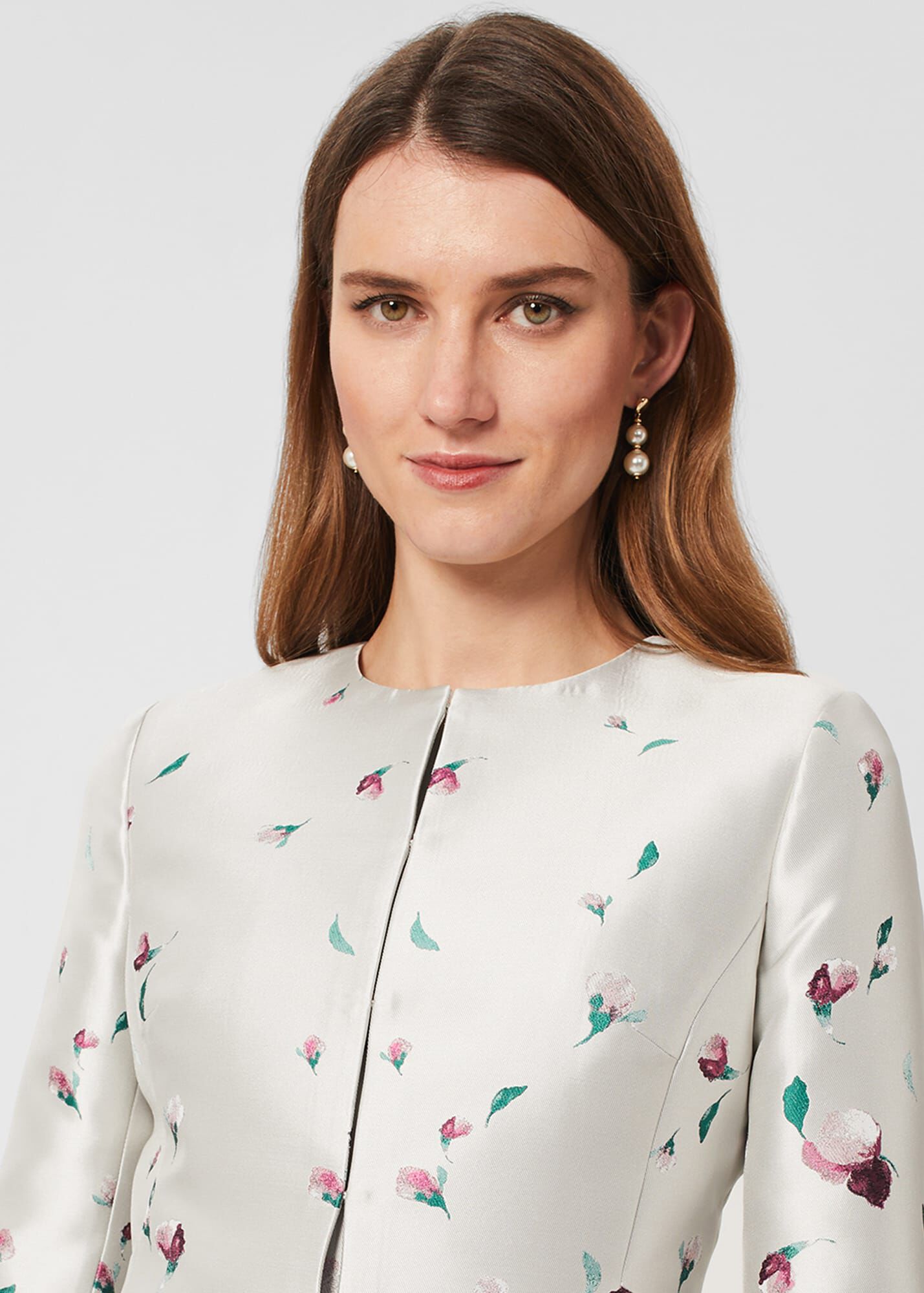 Jacquard Raglan Smocked Tie Neck Yoke Dress main image 1