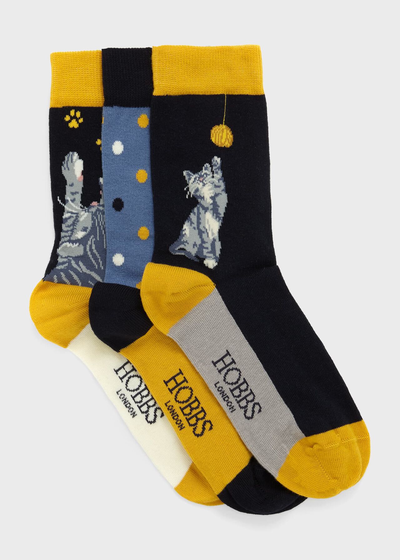 Playful Cat Sock Set, Navy Multi, hi-res