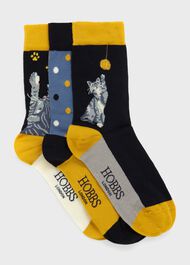 Playful Cat Sock Set, Navy Multi, hi-res