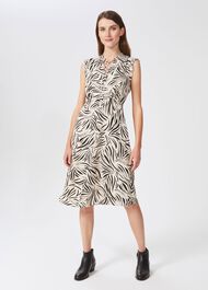 Petite Evangeline Printed Dress, Cream Black, hi-res