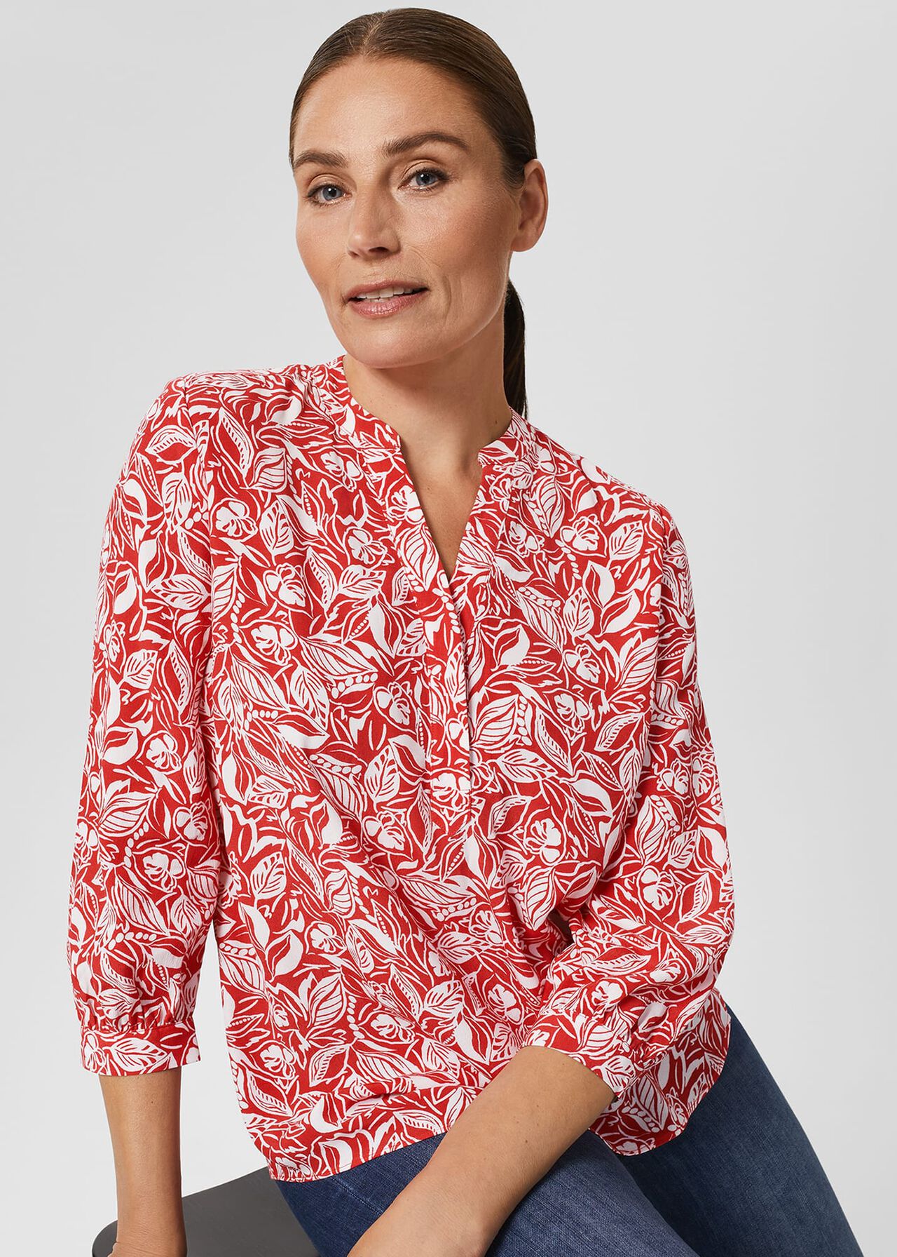 Essie Printed Blouse , Magenta White, hi-res