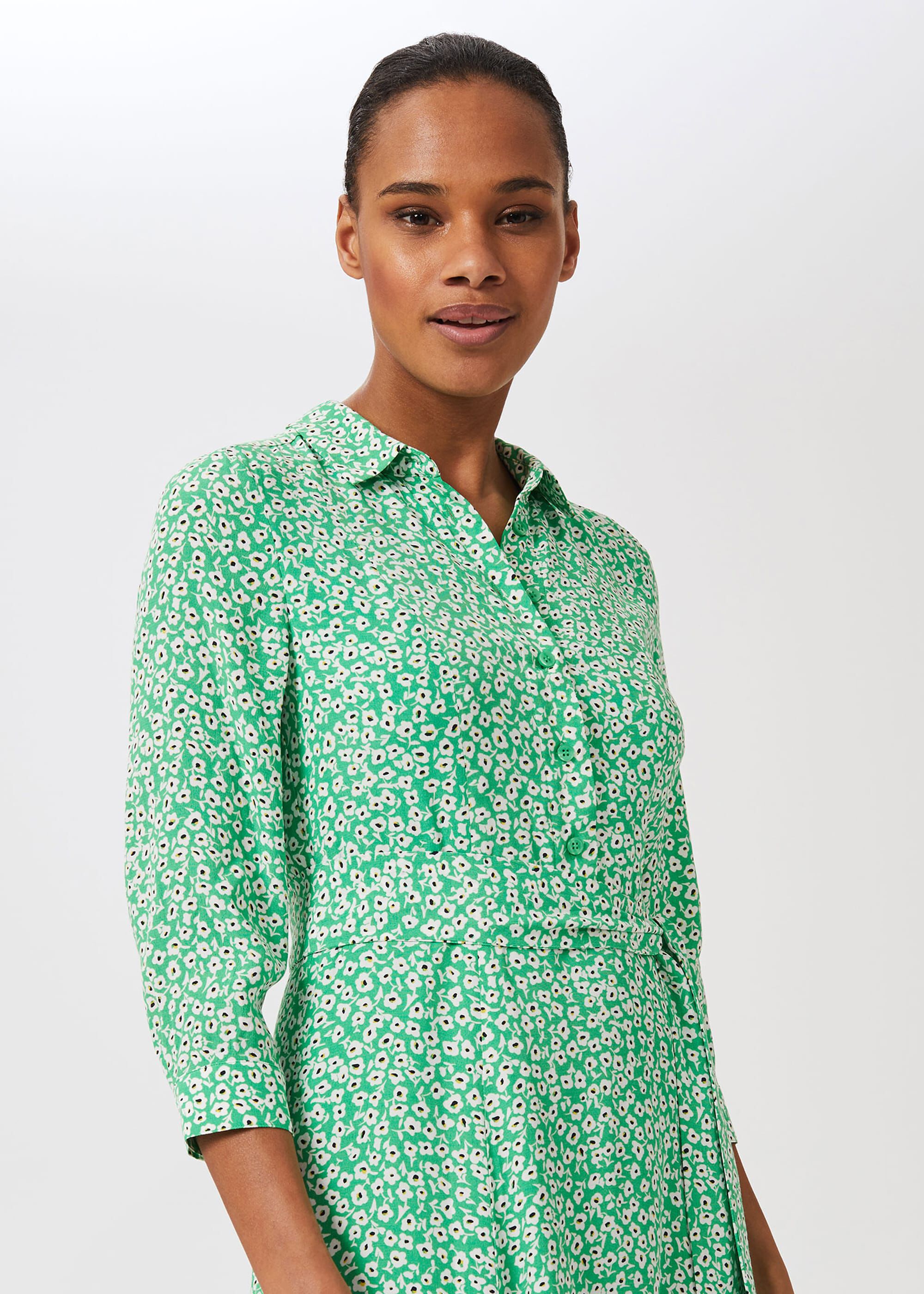 green floral shirt dress