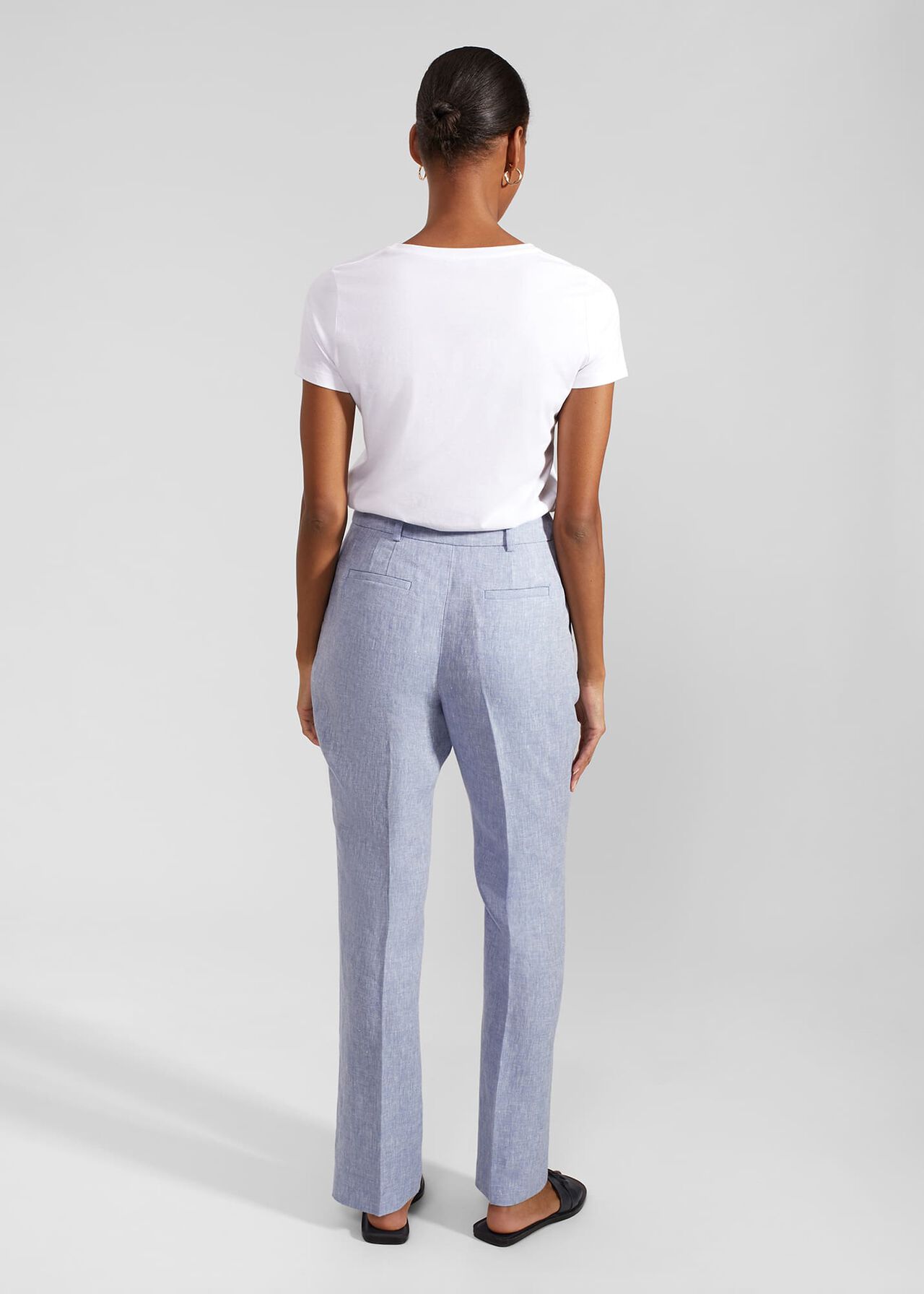 Adina Straight Linen Trousers, Blue Ivory, hi-res