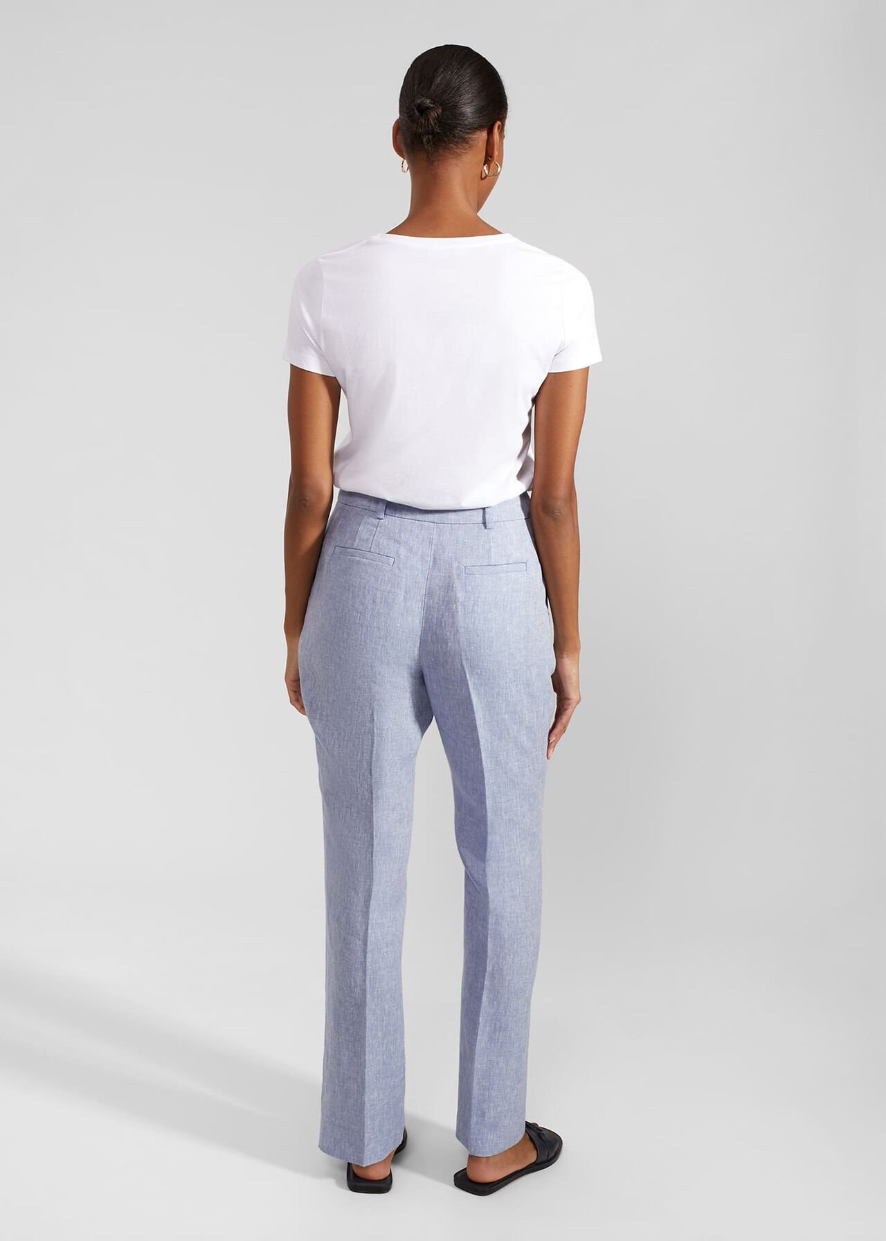 Adina Straight Linen Pants, Blue Ivory, hi-res