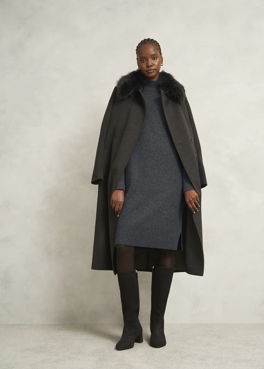 Lorraine Knit Dress, Charcoal Grey, hi-res