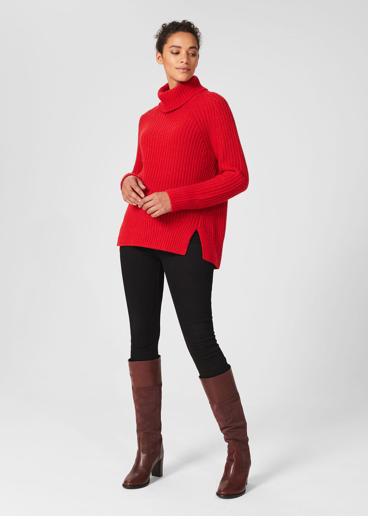 Stephanie Leather Knee Boots, Dark Brown, hi-res