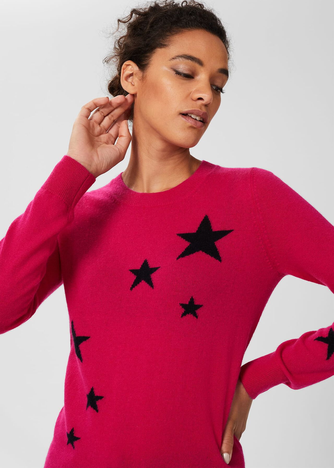 Samira Wool Cashmere Star Sweater, Pink Navy, hi-res