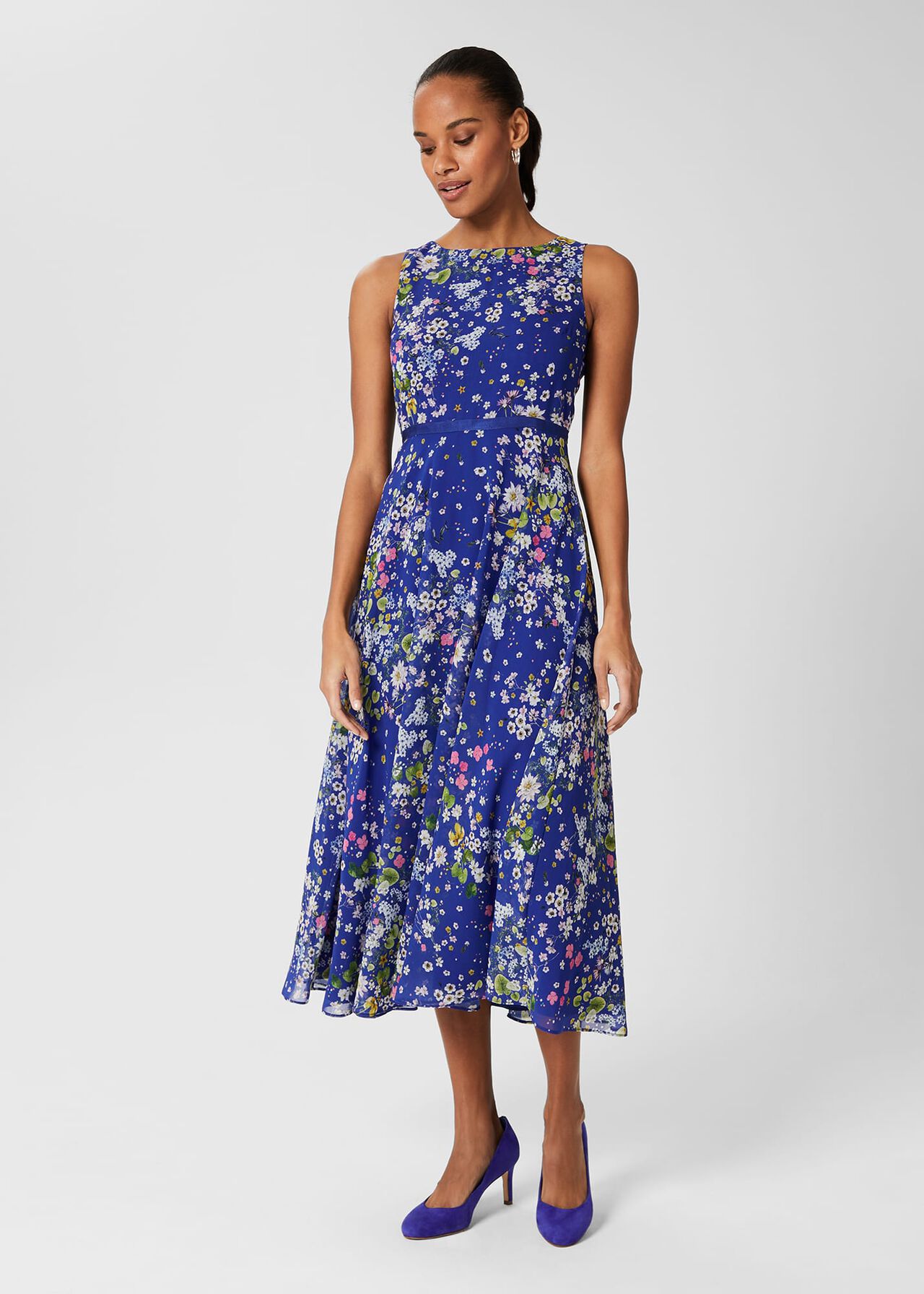 Carly Floral Fit And Flare Dress, Cobalt Multi, hi-res