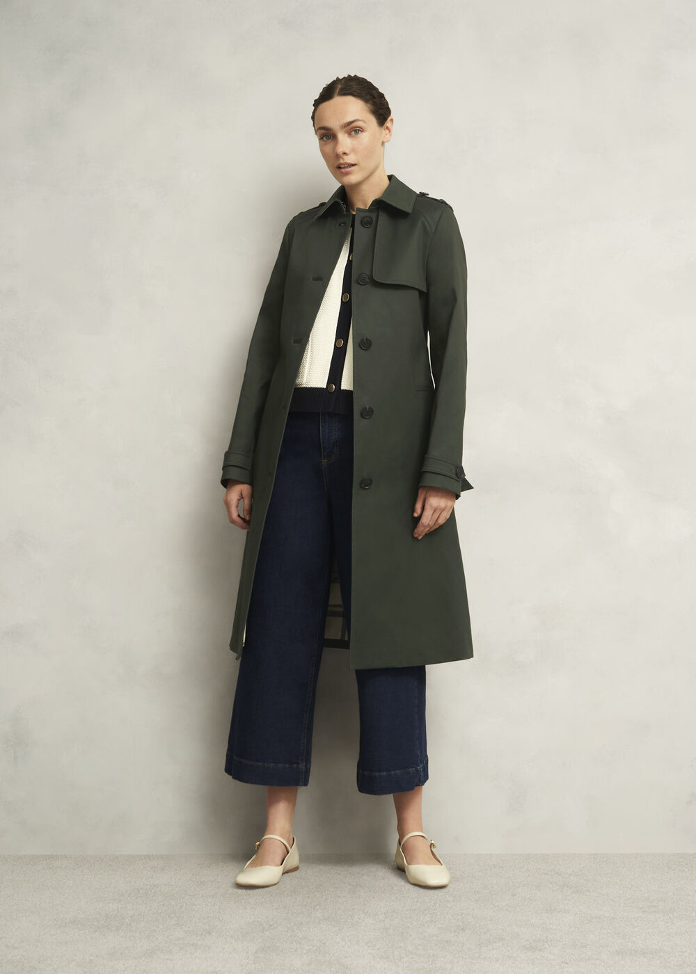 Petite Hallie Shower Resistant Trench Coat, Woodland Green, hi-res