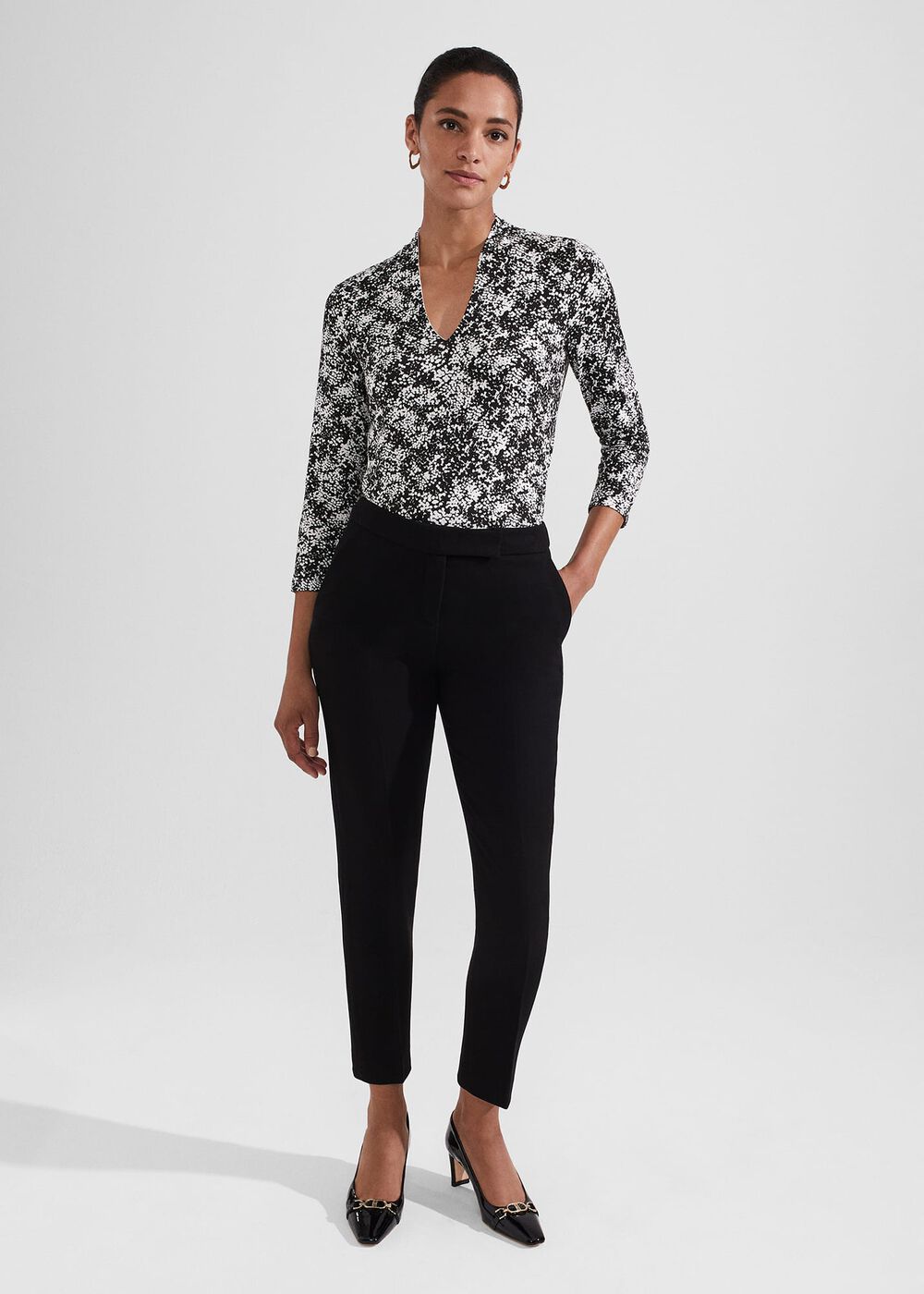 Aimee Printed Top, Black Ivory, hi-res