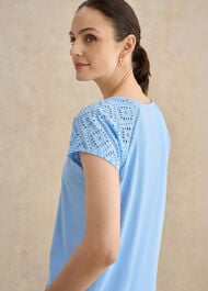 Ivana Cotton Broderie Top, Maya Blue, hi-res