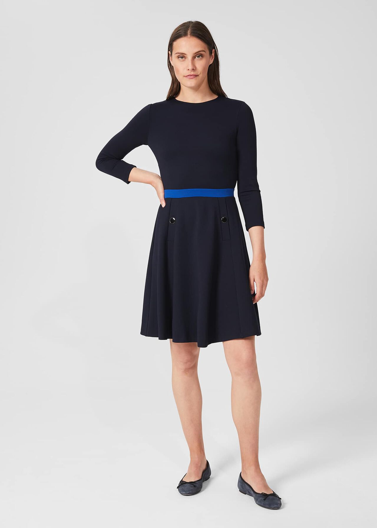 Gina Ponte Jersey Dress, Navy Blue, hi-res