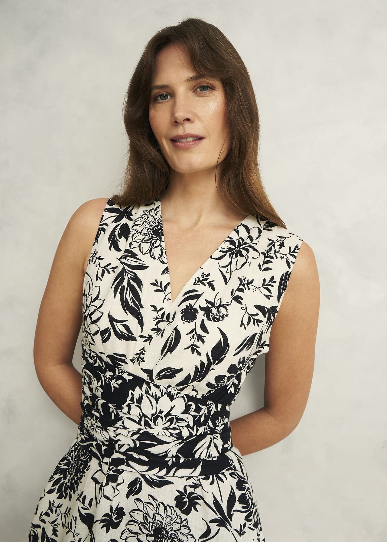 Petite Teagan Linen Dress, Ivory Navy, hi-res