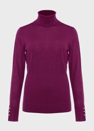 Lara Merino Wool Roll Neck Jumper, Deep Plum, hi-res