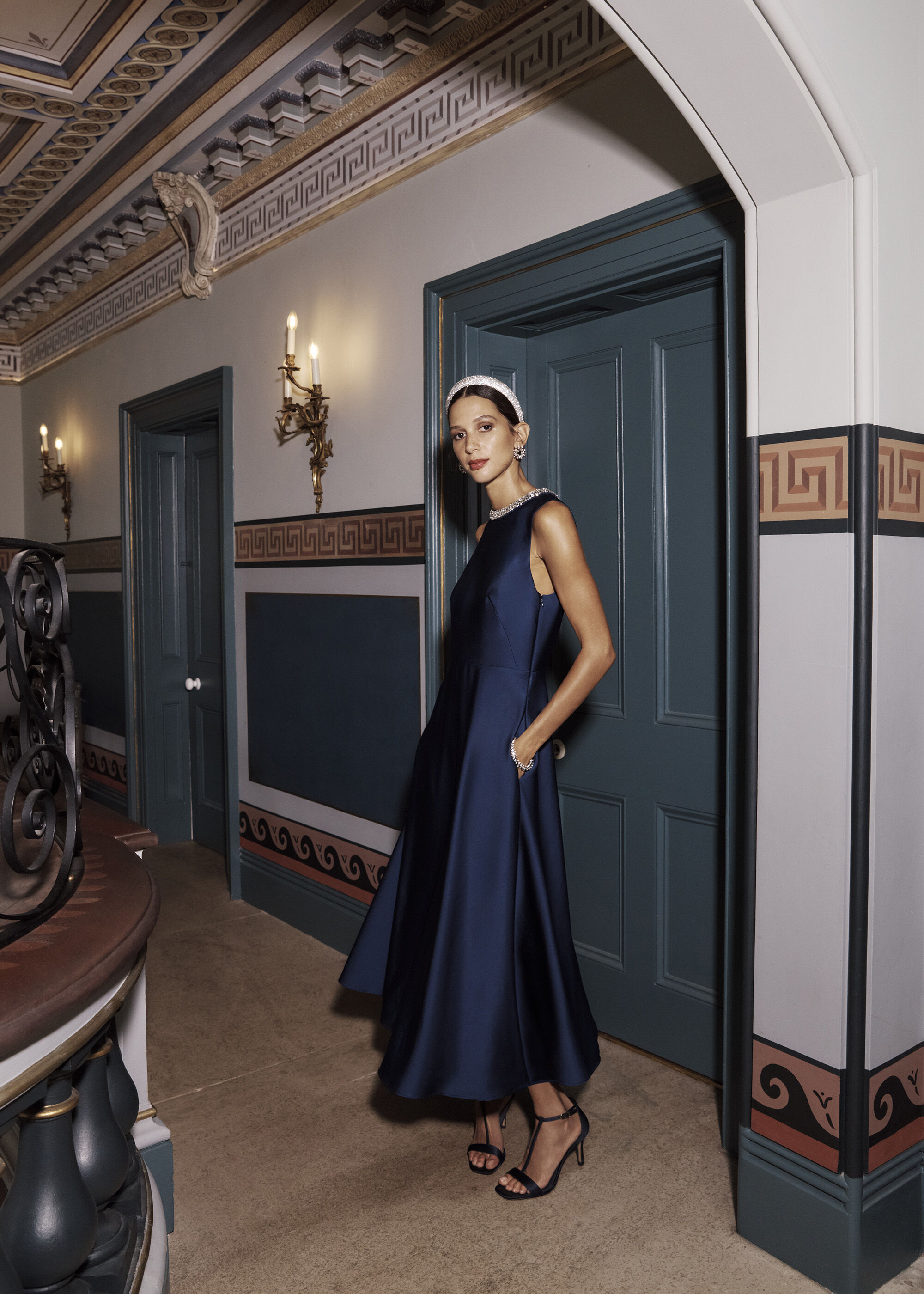 Keira Trimmed Satin Midi Dress | Hobbs ROW |