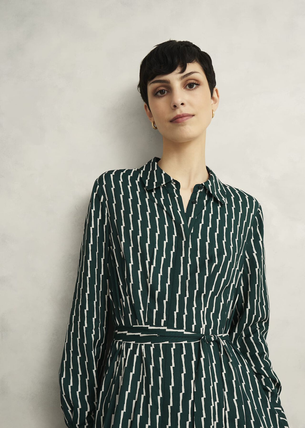 Serpentine Shirt Dress, Green Cream, hi-res