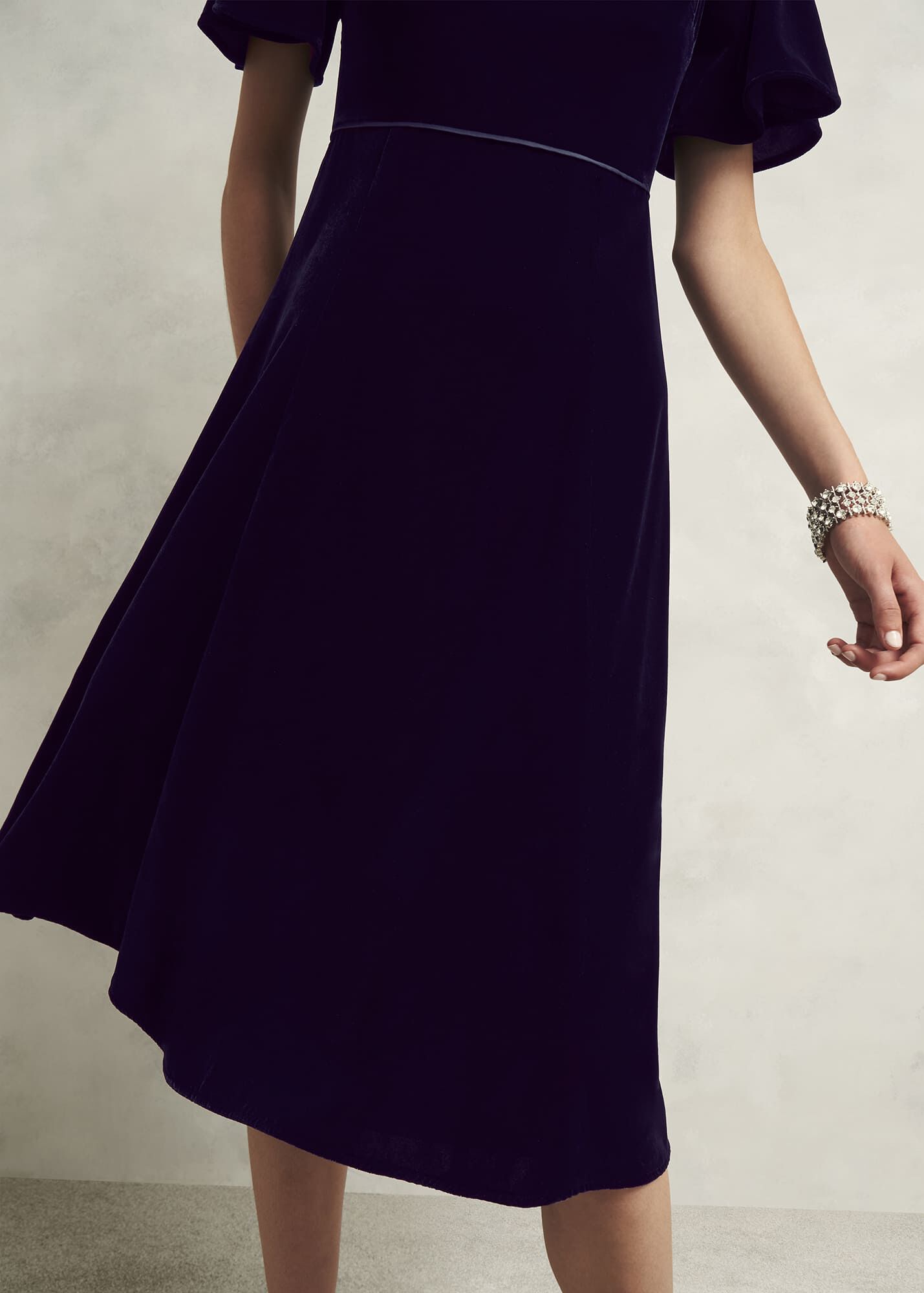 Gina petite midi dress in midnight silk velvet main image 0