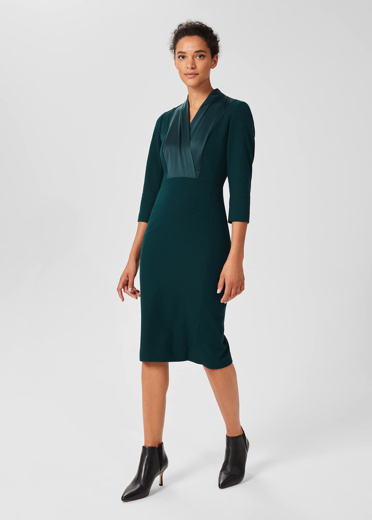 Alisa  3/4 Sleeve A-Line Dress , Dark Green, hi-res