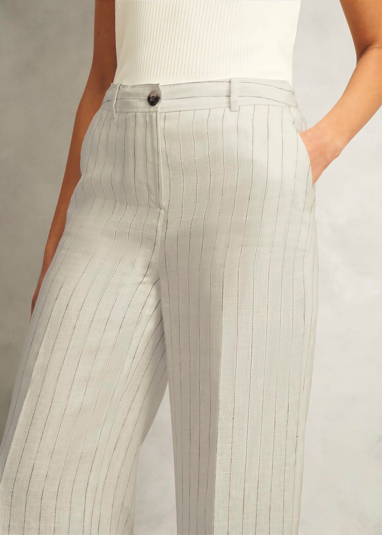 Groombridge Linen Wide Trousers, Ivory Navy, hi-res