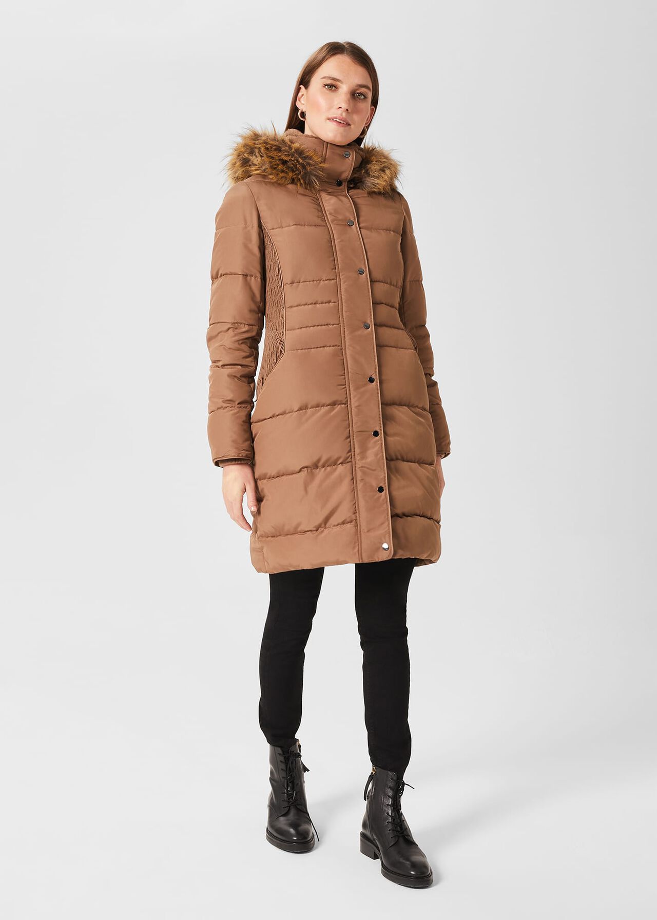 Petite Camel Long Puffer Coat