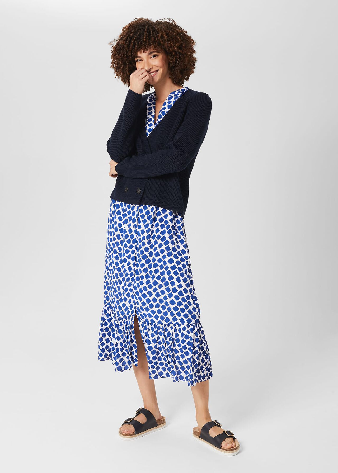 Saffie Cotton Wool Cardigan, Navy, hi-res