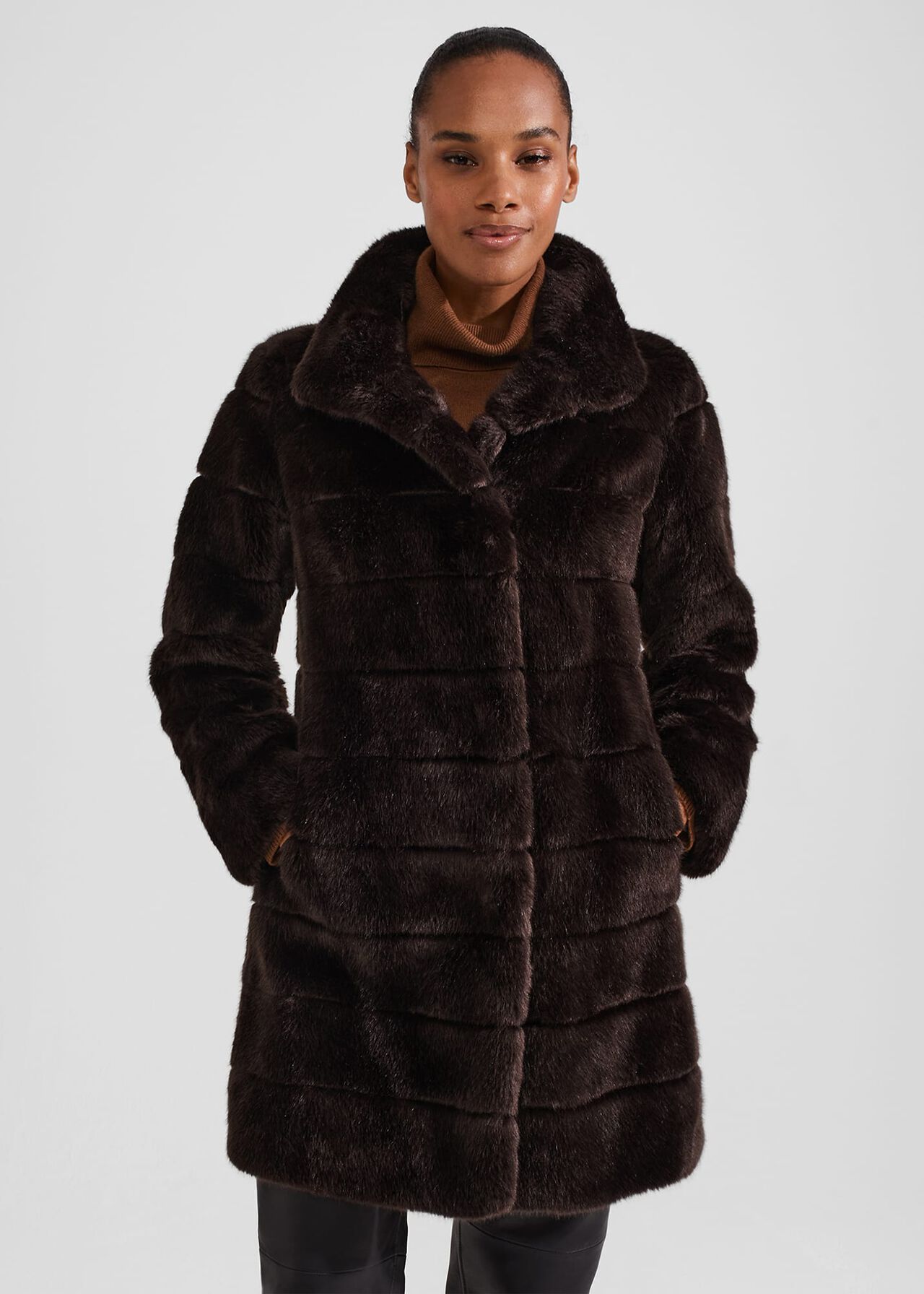 Ros Faux Fur Coat, Chocolate, hi-res