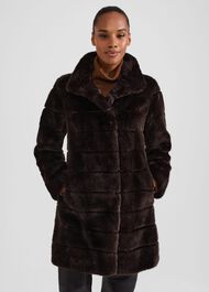 Ros Faux Fur Coat, Chocolate, hi-res