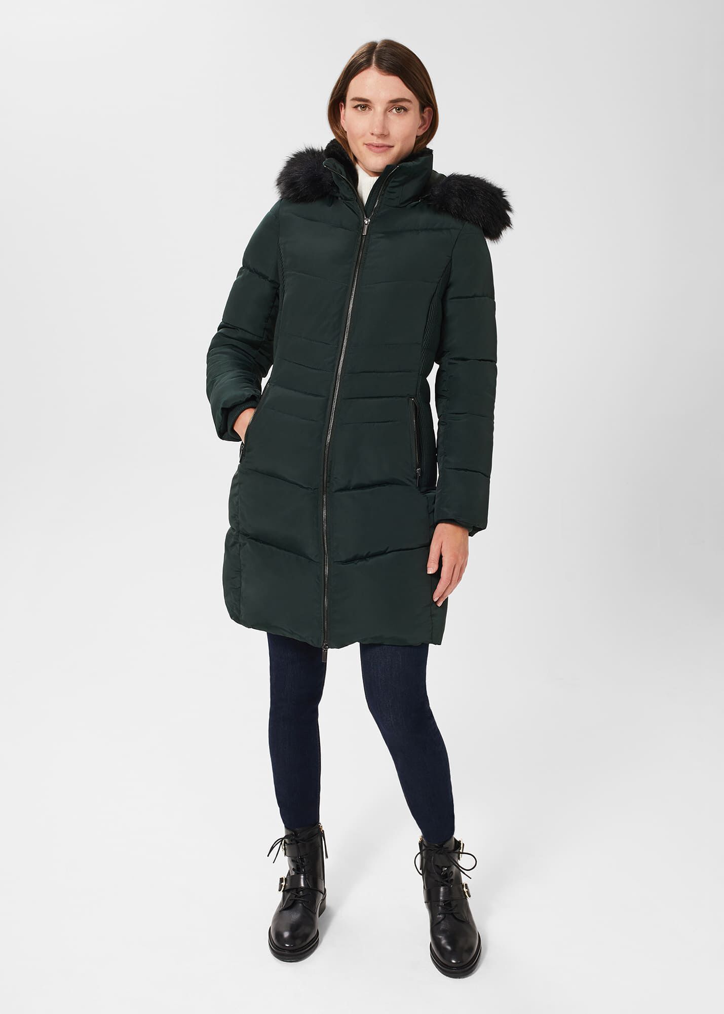 Green down new arrivals coat fur hood