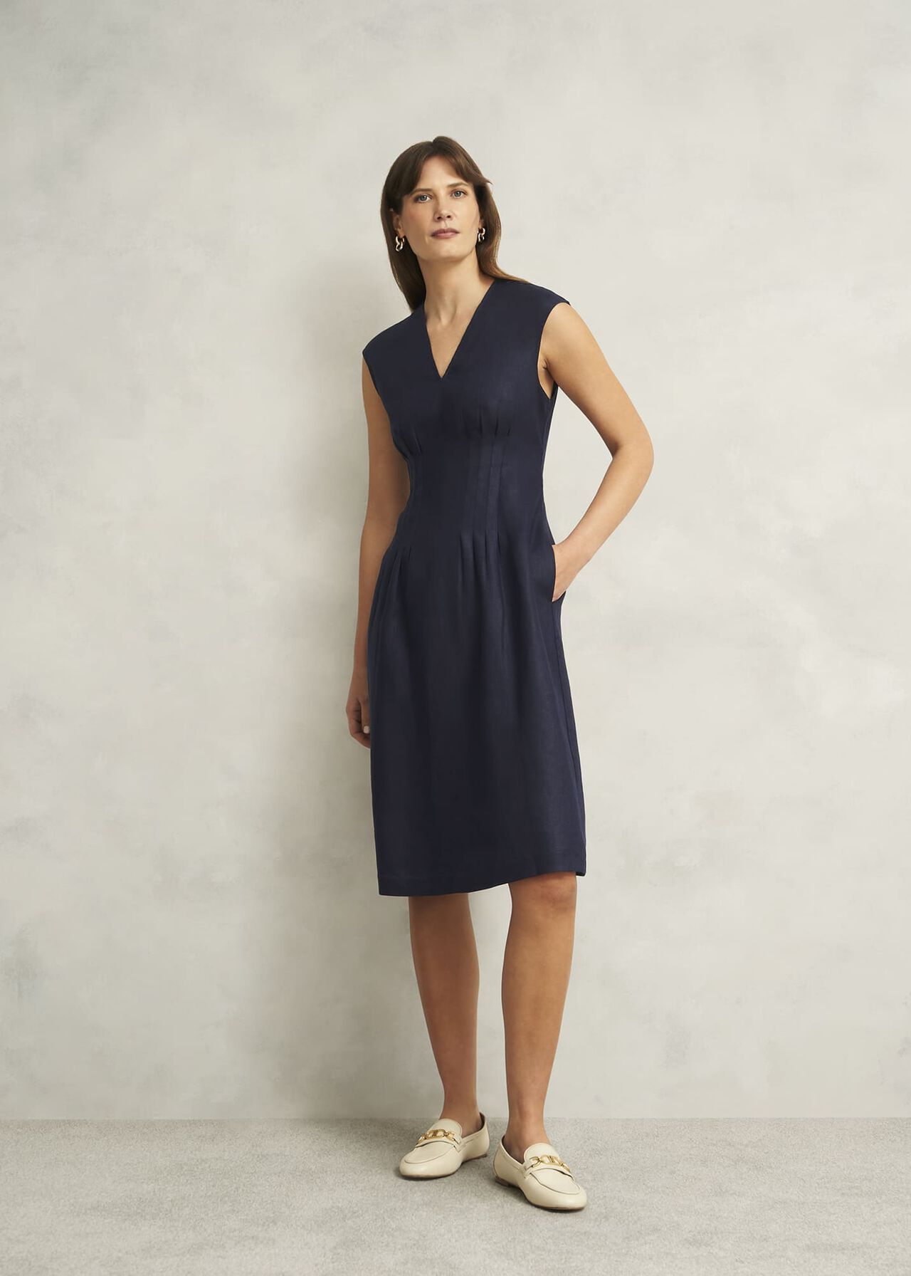 Kayleigh Linen Dress, Navy, hi-res