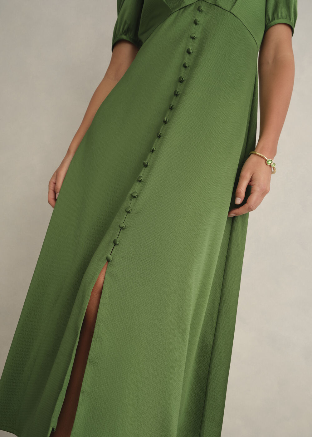 Petite Isabelle Textured Satin Dress, Bay Leaf Green, hi-res