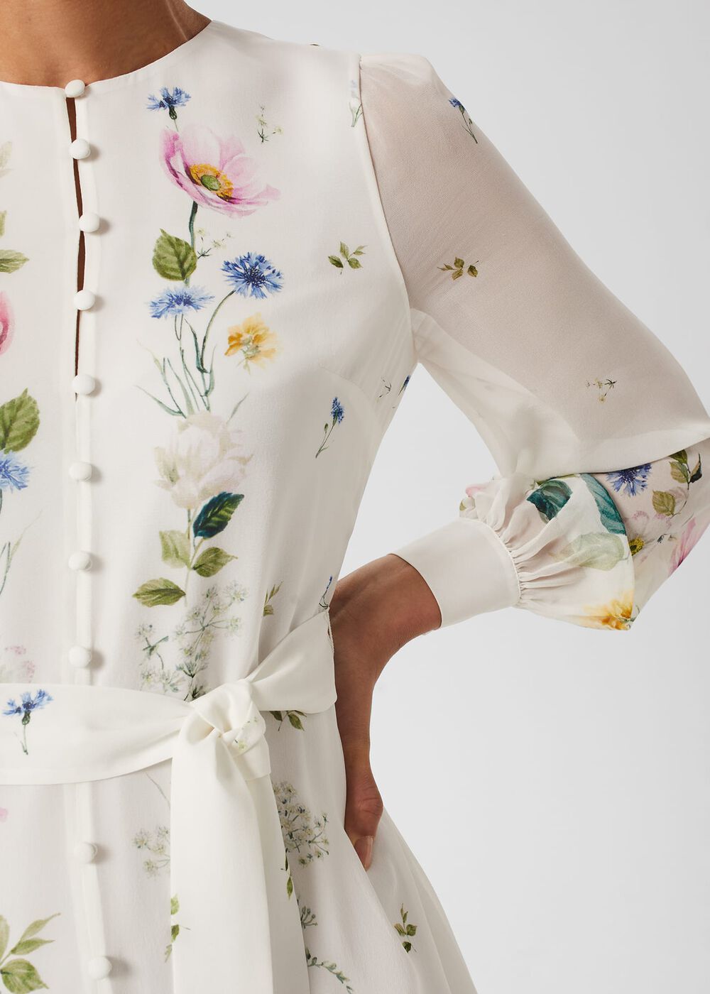 Maribella Silk Floral Dress, Ivory Multi, hi-res