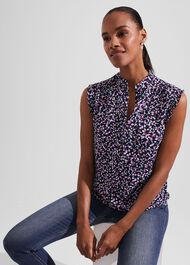 Elida Capped Sleeve Top, Navy Multi, hi-res