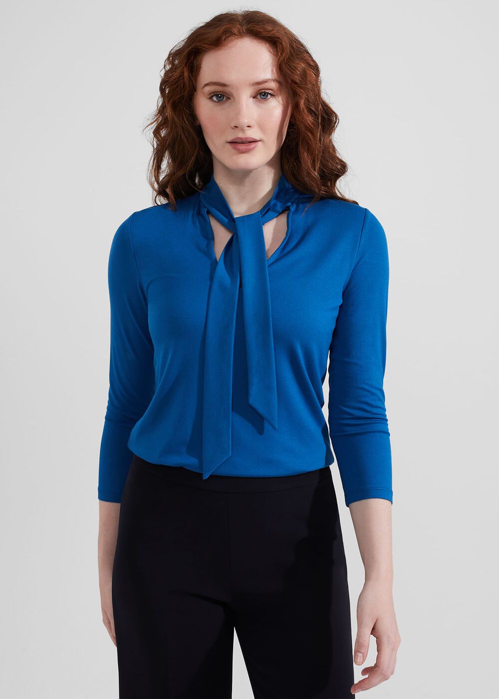 Alba Tie Neck Top, Electric Blue, hi-res
