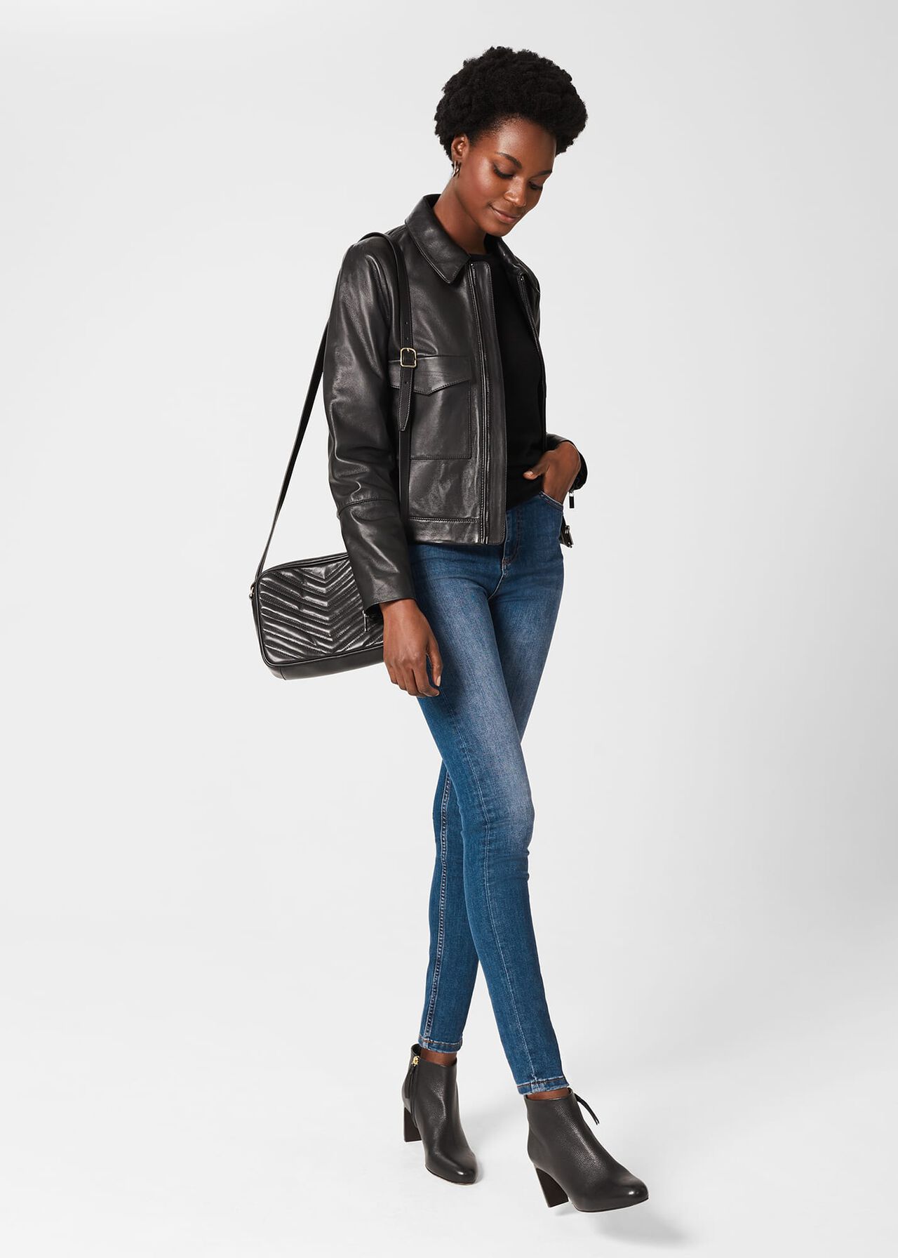 Elise Leather Jacket , Black, hi-res
