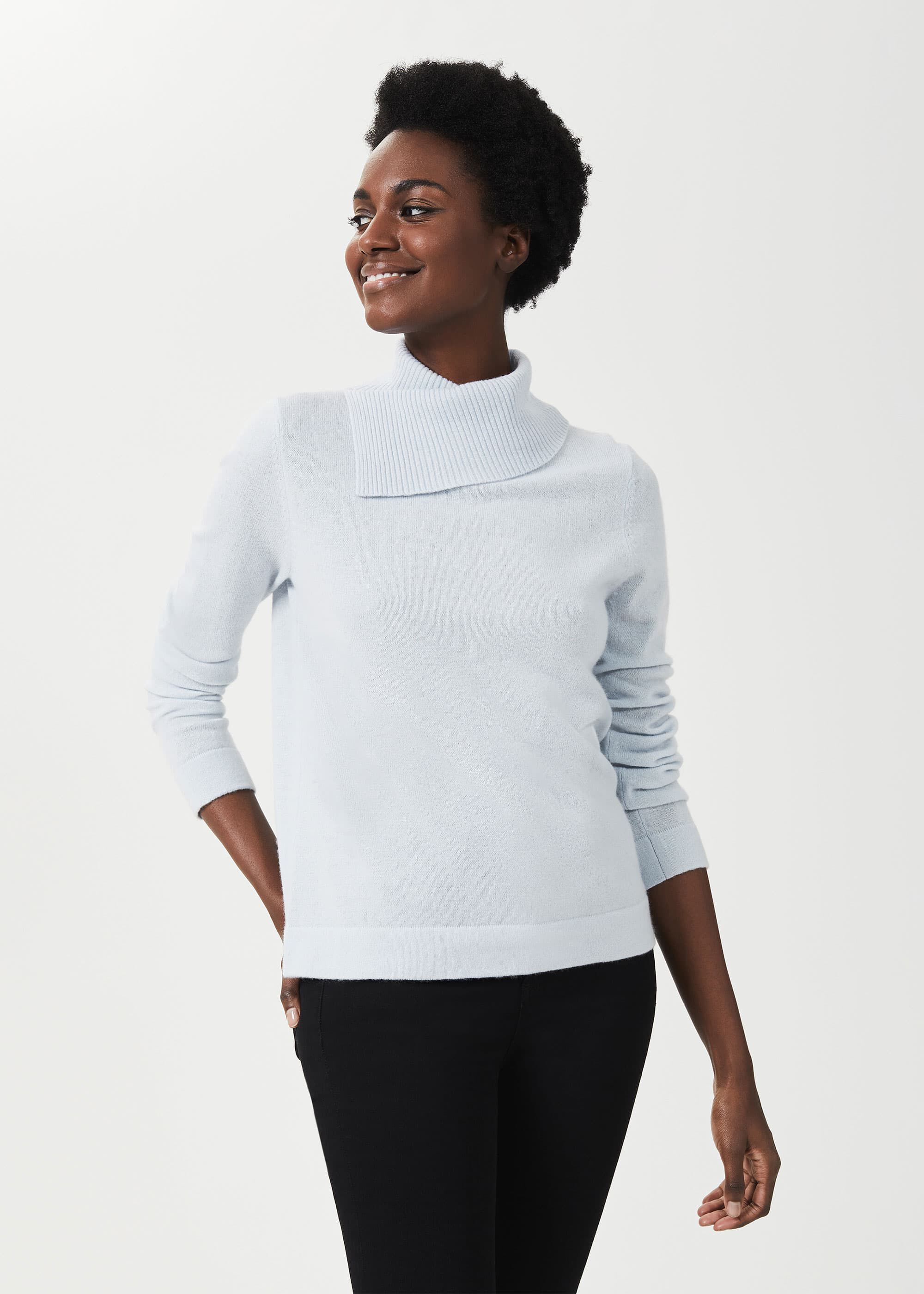 pale blue polo neck jumper