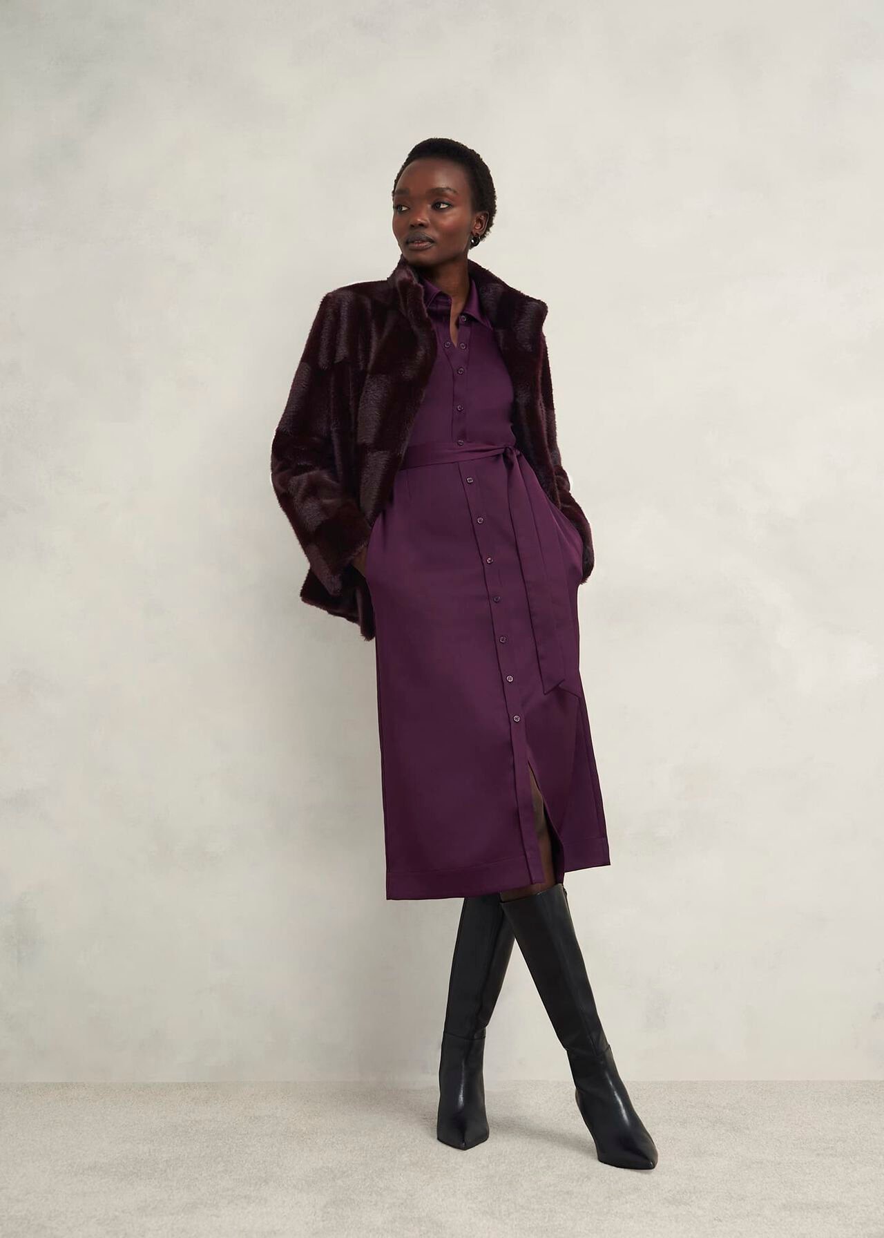 Andrea Faux Fur Coat, Wine, hi-res