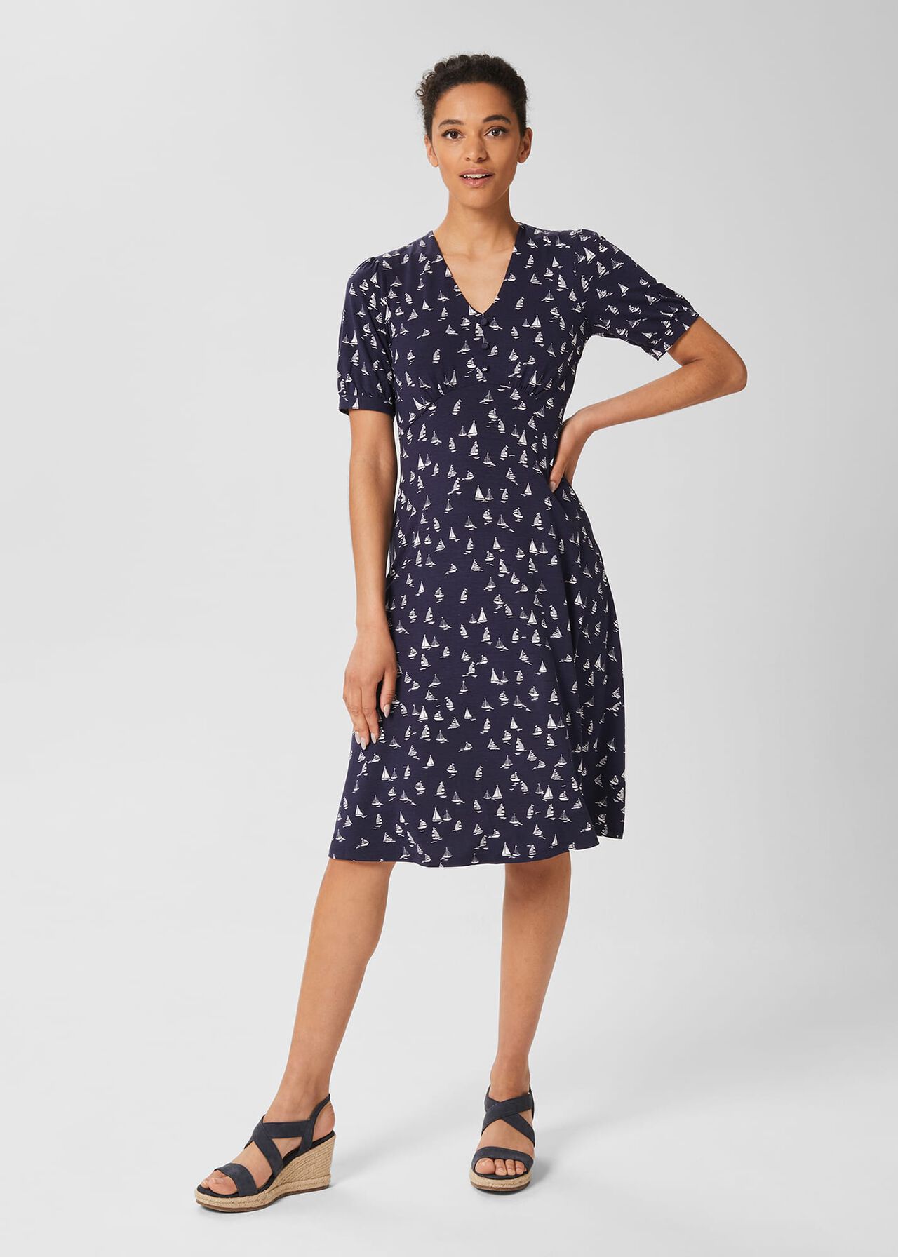 Zoe Fit And Flare Jersey Dress, Navy Ivory, hi-res